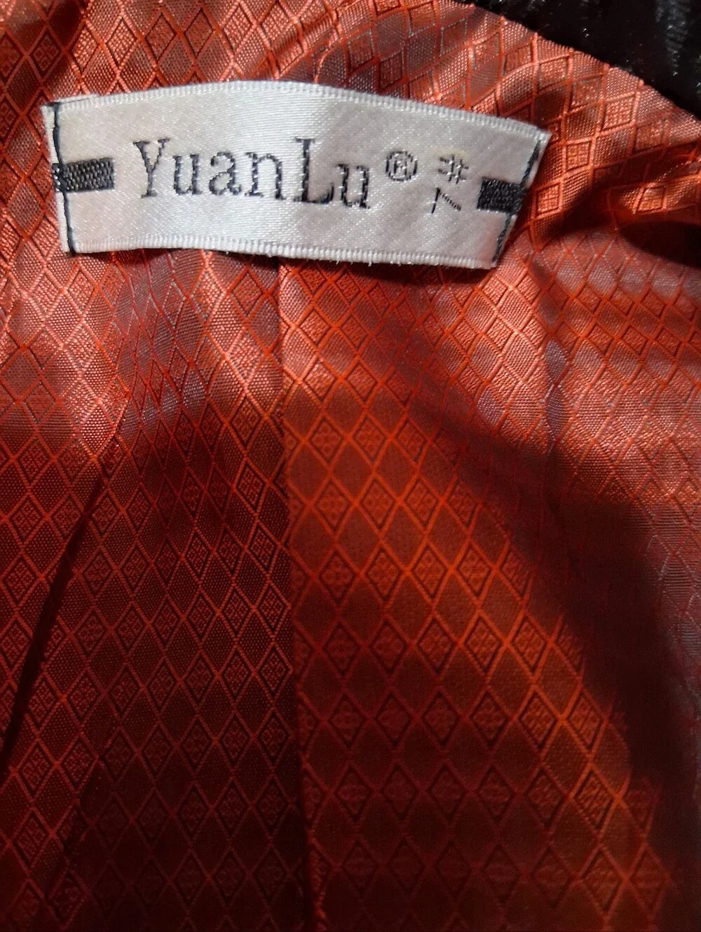 YuanLu boys' formal blazer  jacket, Black Textured Shimmer, Orange Lining Sz 7